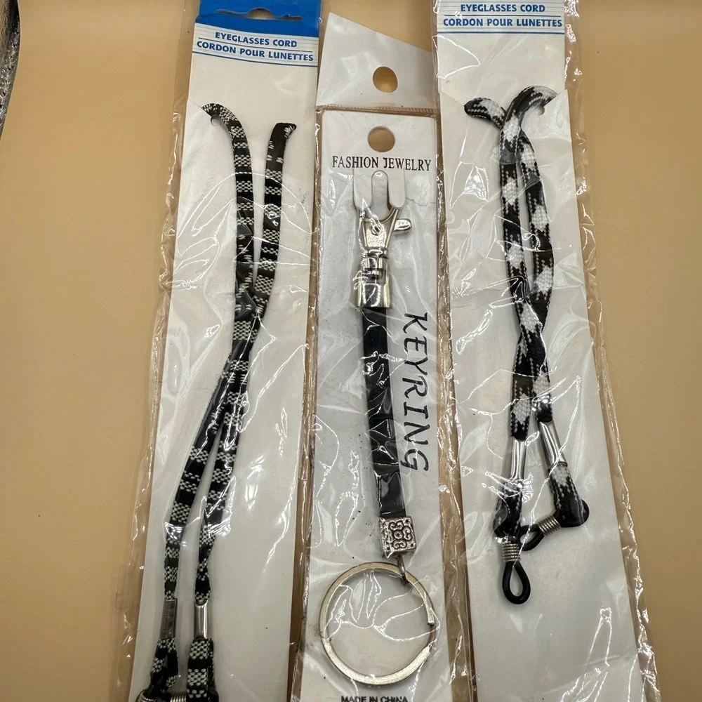 Black and White Eyeglasses Cord & Fashion Key Ring Lot of (3)